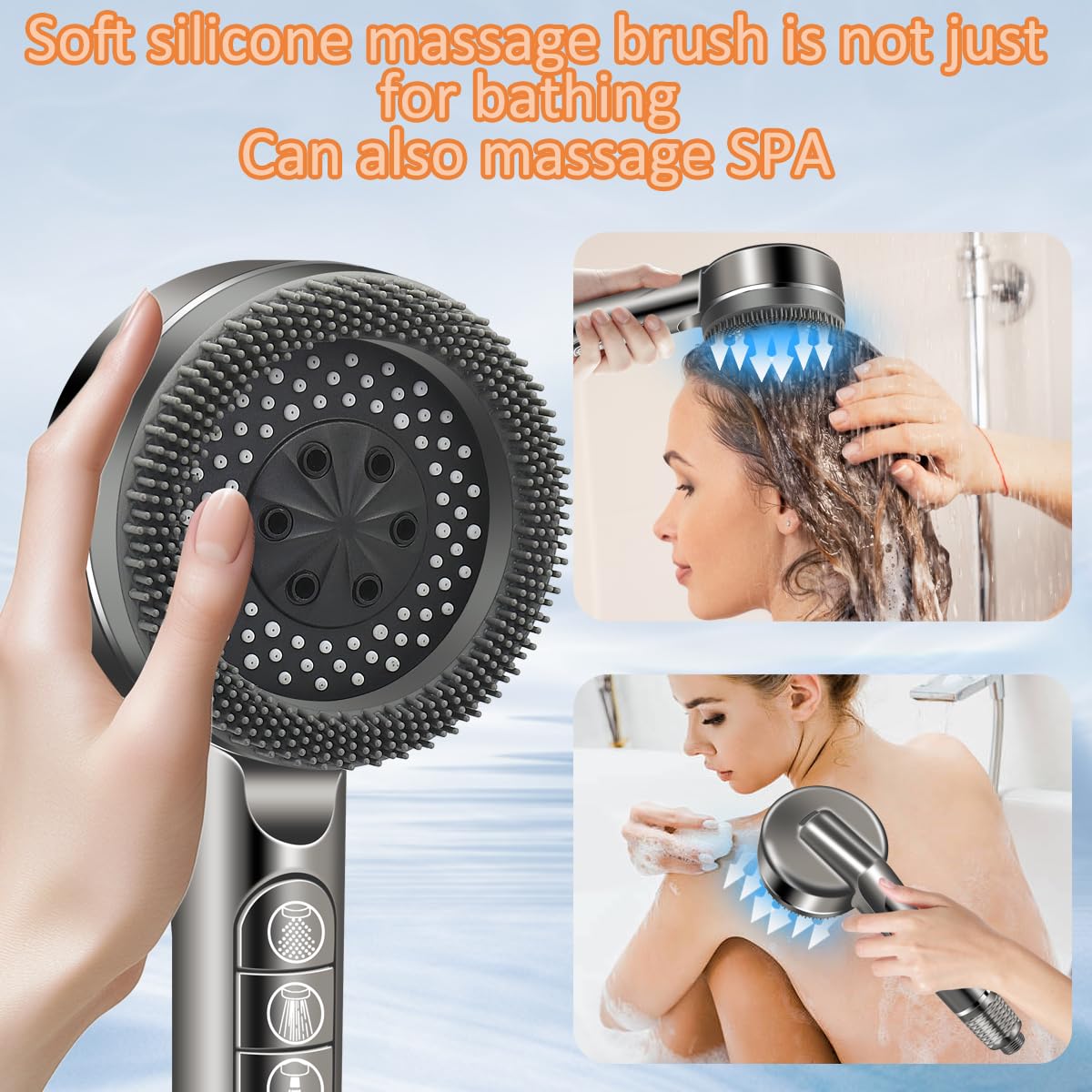 REETEE Soffione Doccia ad Alta Pressione, Doccino per Doccia con Filtro, 5 Modalità Spray Soffione Doccia Anticalcare, Shower Head con 1.5 M Tubo (grigio)