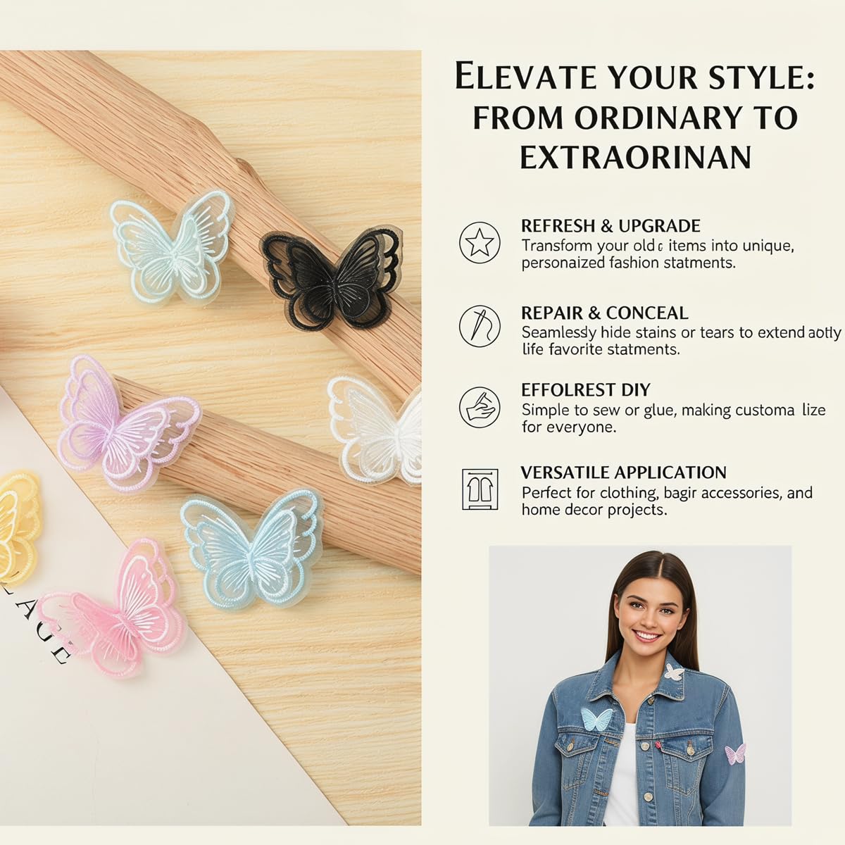 50 piezas de encaje de tul con diseño de mariposa, parches bordados de aplicación de tejido de encaje, parches de mariposa con aplicaciones, accesorios de bricolaje para bolsos y accesorios