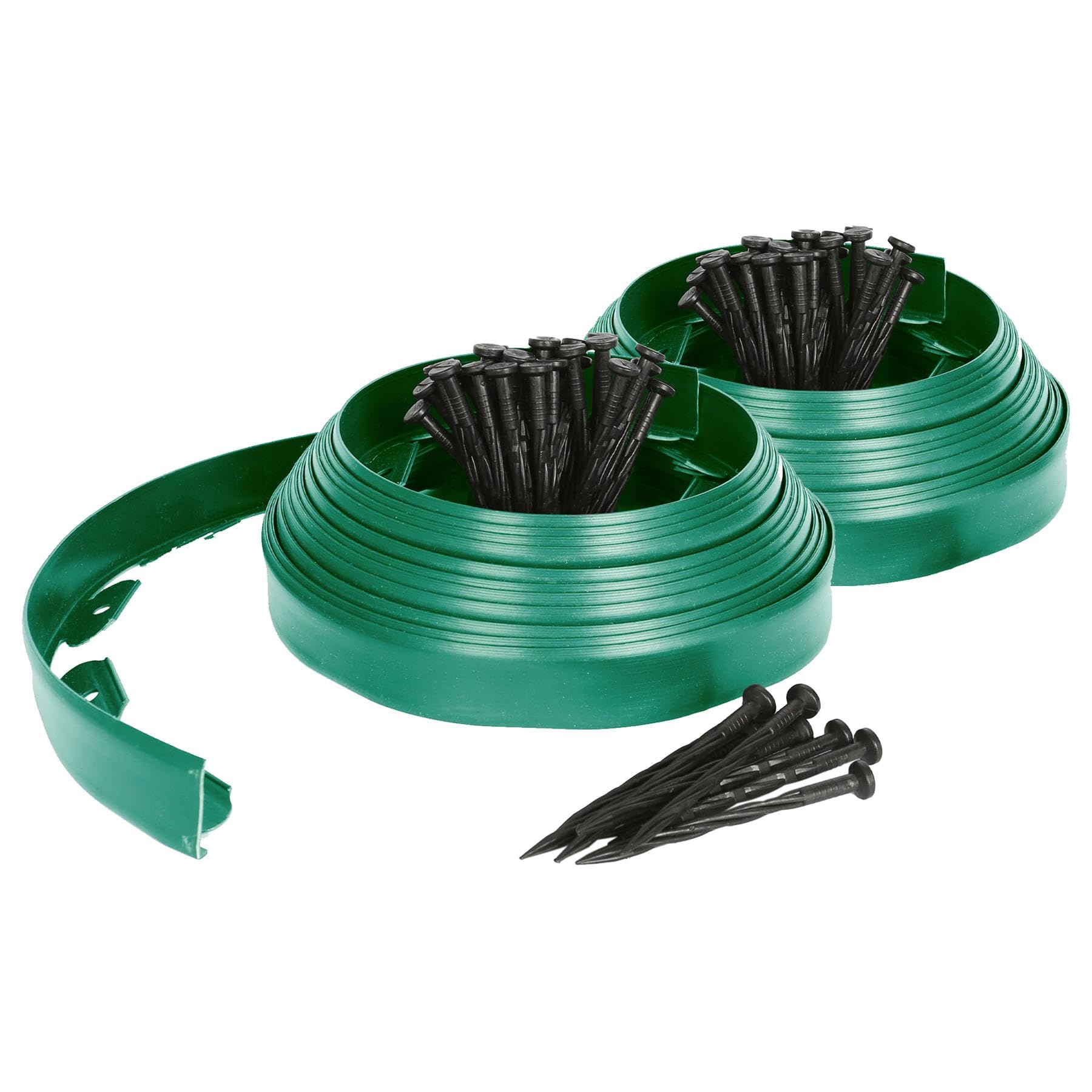 Harbour Housewares 20m Flexible Lawn Edging with 80 Pegs - Green - Plastic Garden Edging Grass Border Flower Bed Stone Path Edge Height 4cm Patio Landscaping Divider Palisade