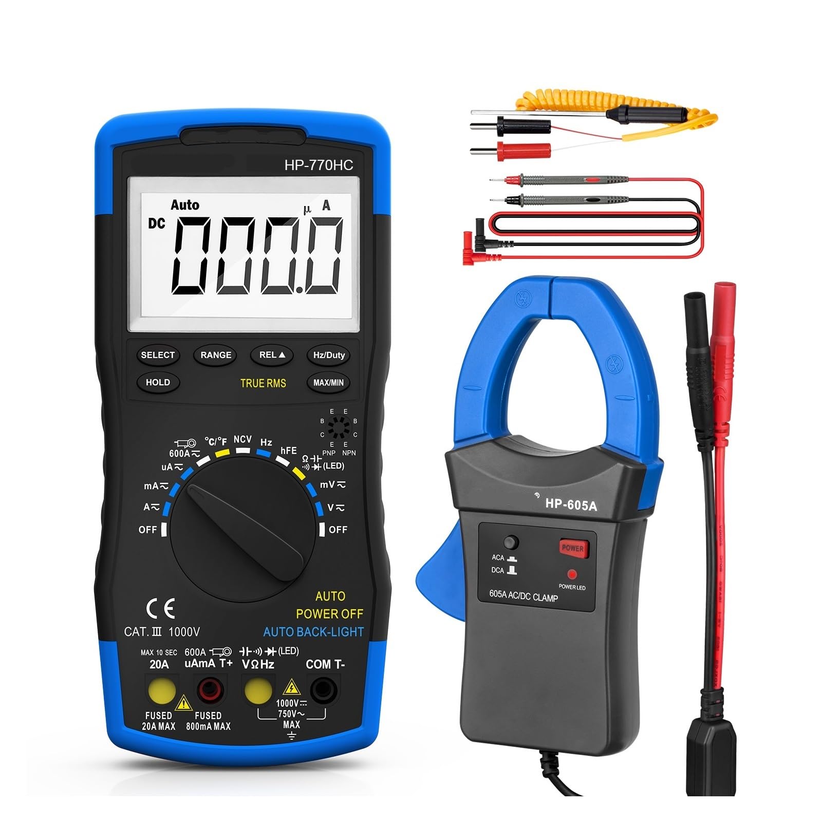 770HC Tester multimetro digitale Sonda a portata automatica True RMS con adattatore a morsetto NCV+-605A Corrente CA/CC 600A(ONLY 770HC)