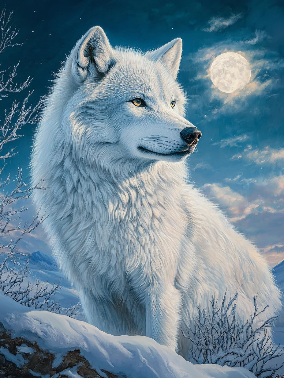 DIY White Wolf in Winter Diamond Painting 12x16 Inch, Full Round Drill Kits Mosaic Art for Adults Relax & Home Wall Decor Festival Gift 887