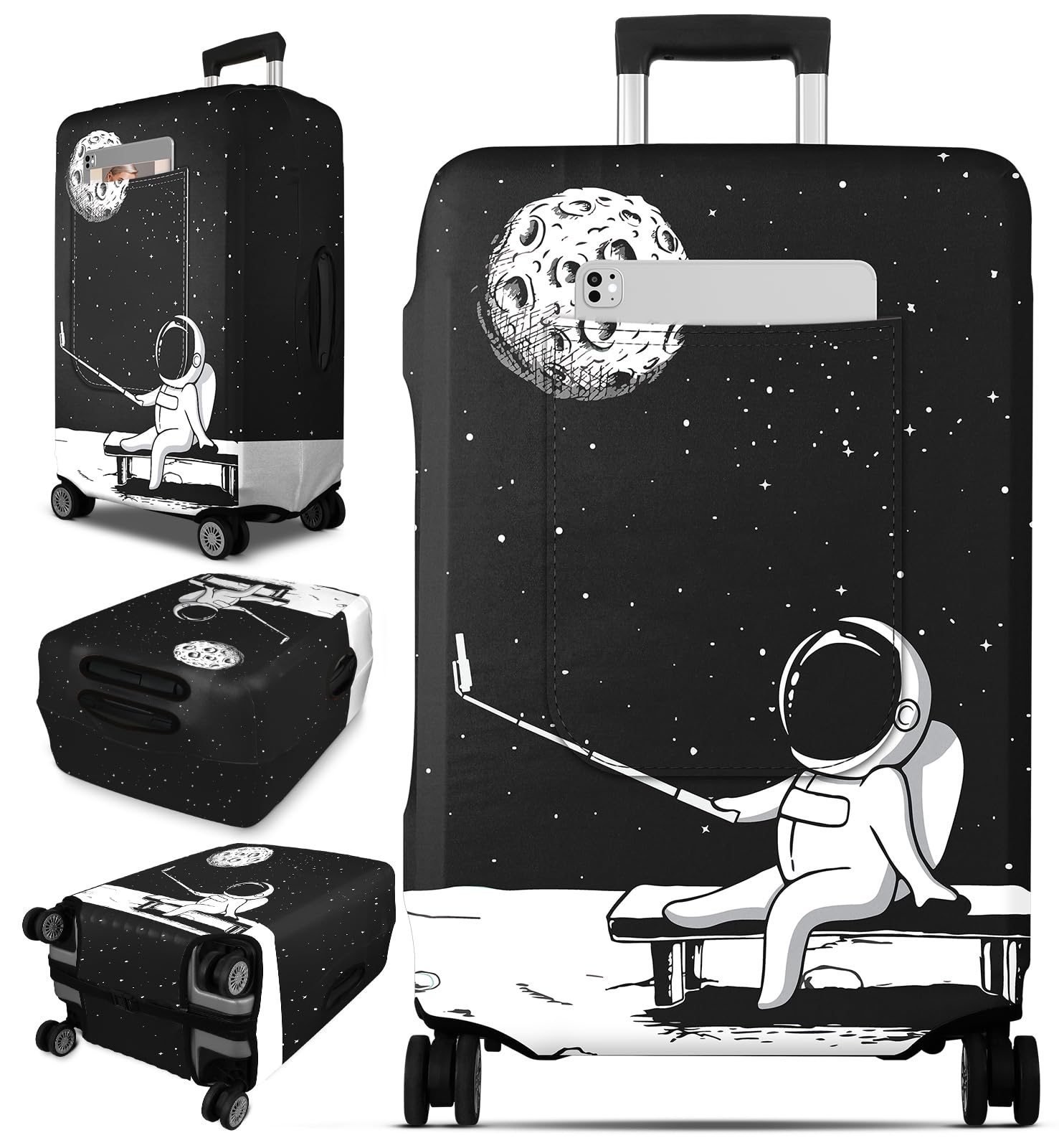 Slohif Luggage Cover for Suitcase Tsa Approved Protector - Luggage Sleeve Large Suit Case Cover Travel Stretch Baggage Case Protective Washable Fit 21-23 Inch Astronaut S