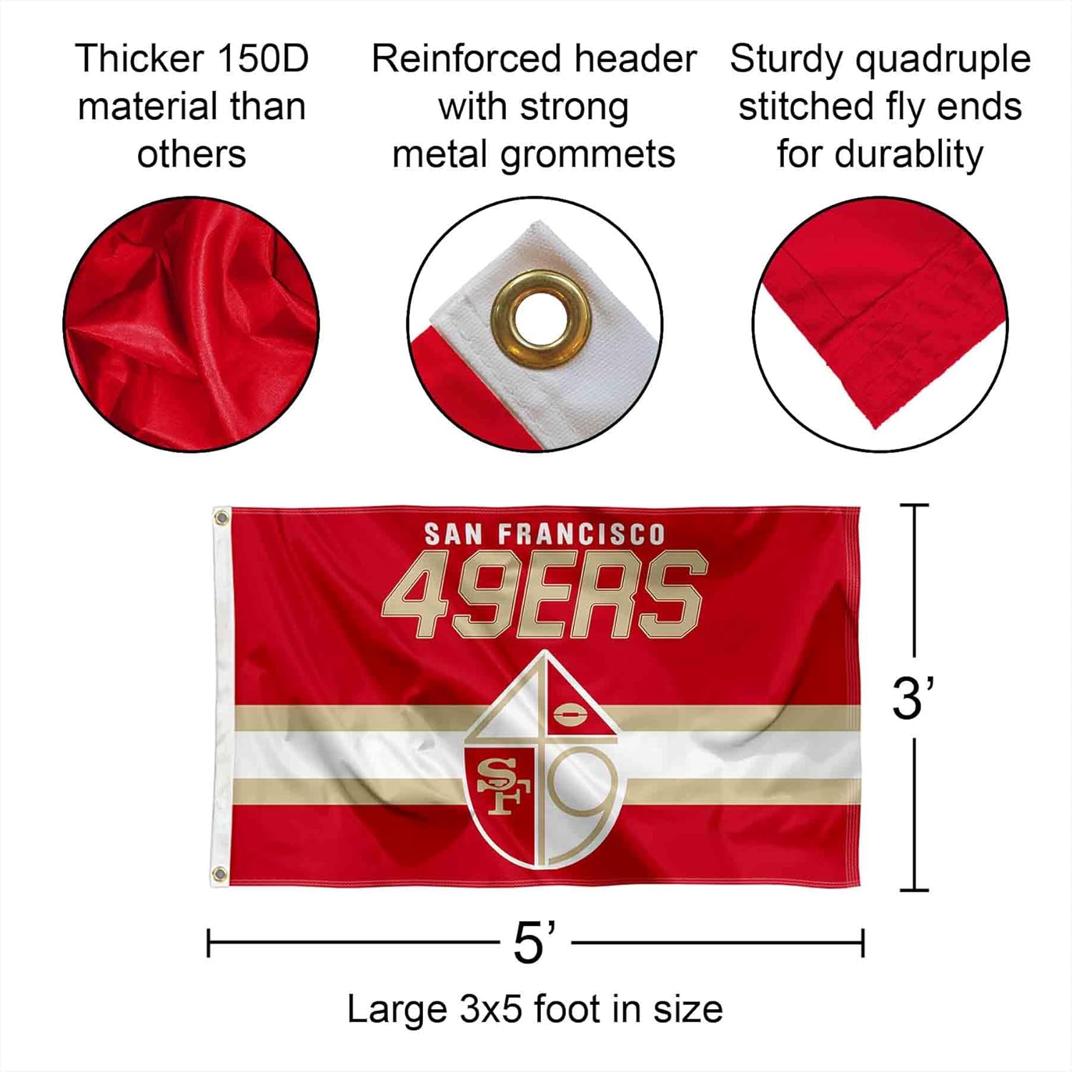 WinCraft 49ers Throwback Vintage Retro 3x5 Banner Flag - Image 2