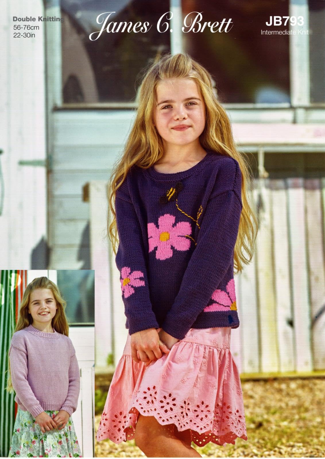 James Brett Double Knit Knitting Pattern for Girls Flower or Plain Sweater (JB793)