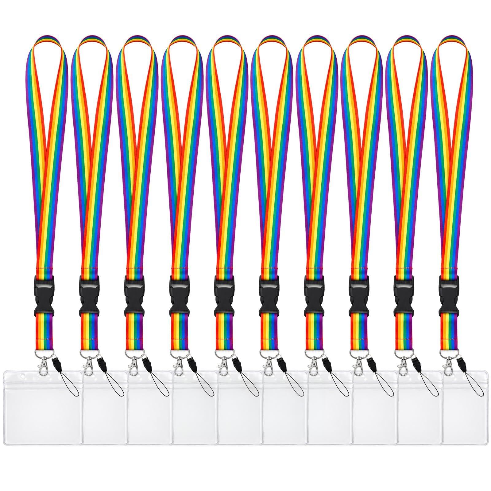 Zonon 10 Pack Rainbow Lanyards with Clear Badge Holders for ID Cards