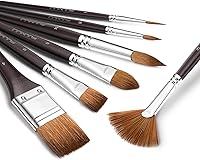 Vista 1 de Sable Watercolor Brushes Professional, Fuumuui 7Pcs Sable Brush Set Variety Shapes with Flat, Round Pointed, Cat's Tongue Oval Wash Fan Brush