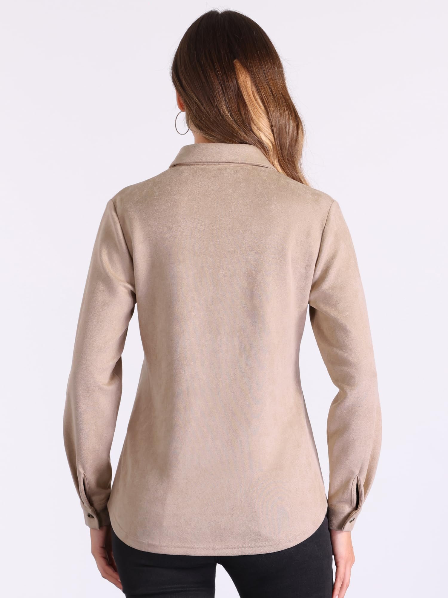 Allegra K Damen Hemd aus Wildlederimitat Stretch Langärm zum Zuknöpfen Lässige Hemdjacke