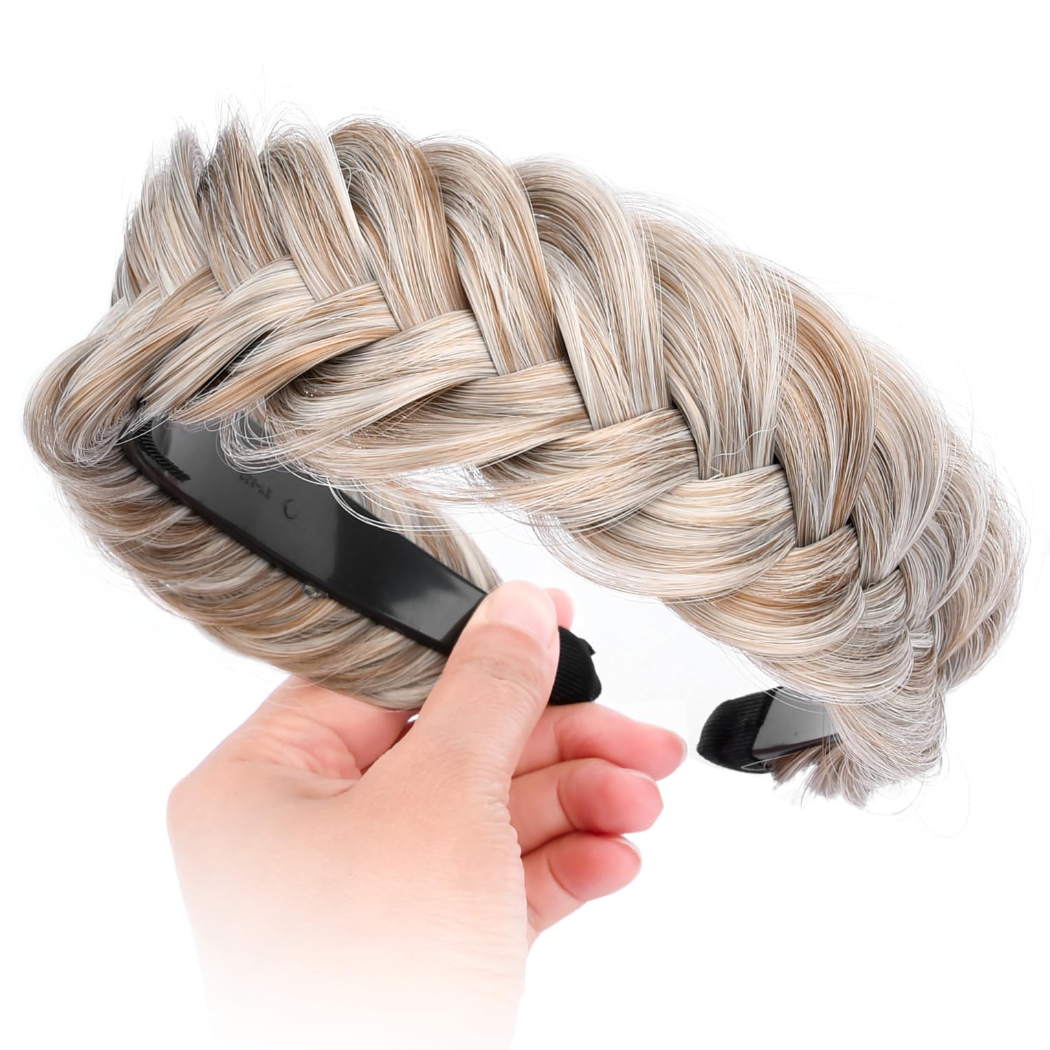 BOBIYA Wide Braided Headband with Teeth Braid Headbands With Teeth for Women Braided Hair Headbands with Tooth (White Gray Brown) - Image 3
