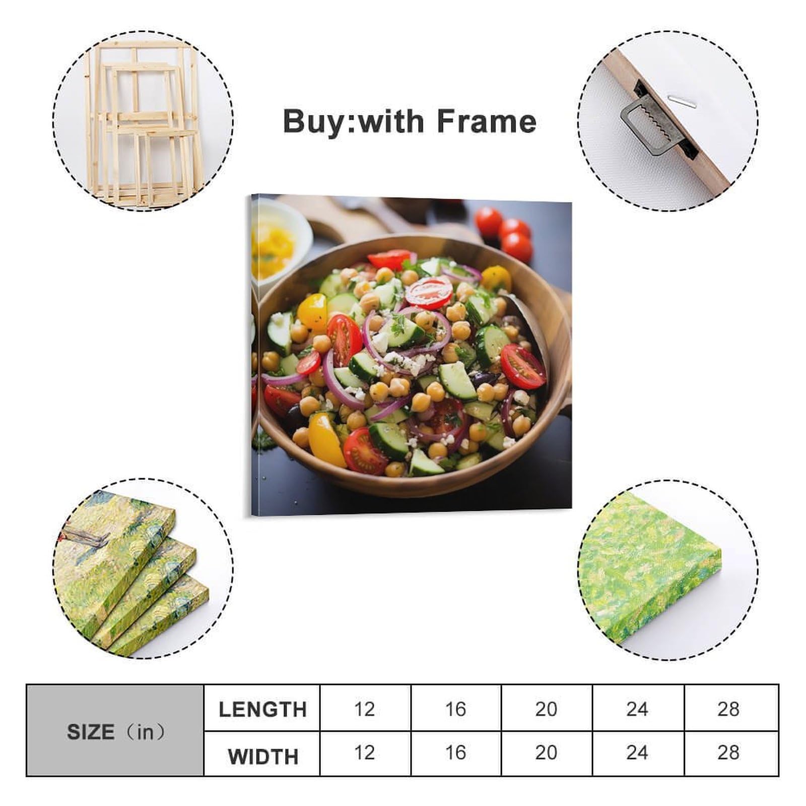 Poster mit veganen Rezepten, farbenfroher Kichererbsen-Salat, griechischer Feta, Olive, vegetarisches Gericht, dekoratives Gemälde, Leinwand, Wandkunst, Bilddruck, moderne