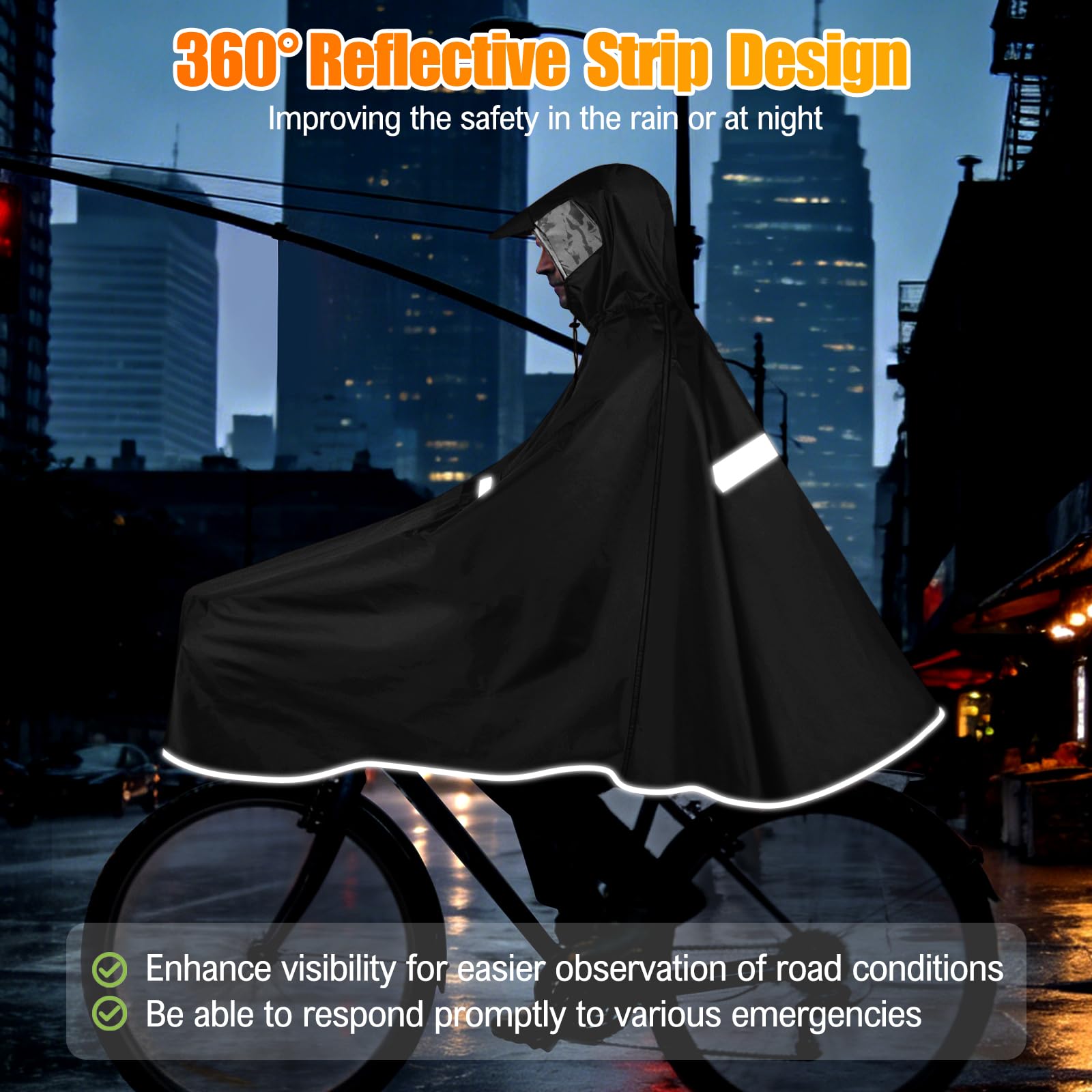 Cape Pluie Velo Portable Léger Poncho Pluie Velo Imperméable Vêtements Avec Reflechissant Unisexe Poncho Pour Homme Femme