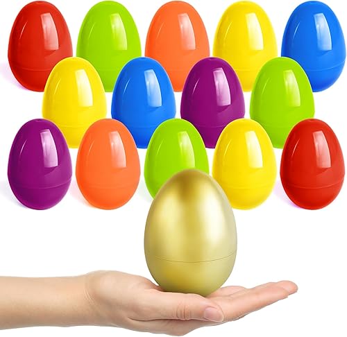 SpringFlower Huevos de Pascua sin llenar de 3.5 pulgadas, 36 huevos de plástico vacíos más 1 huevo dorado para rellenar golosinas específicas,