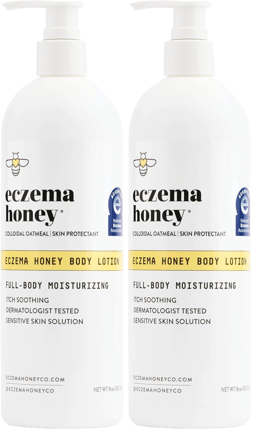 ECZEMA HONEY Oatmeal Body Lotion - Hand & Body Cream for Eczema Relief - Natural Dry Skin Repair (16 Oz) (Pack of 2)