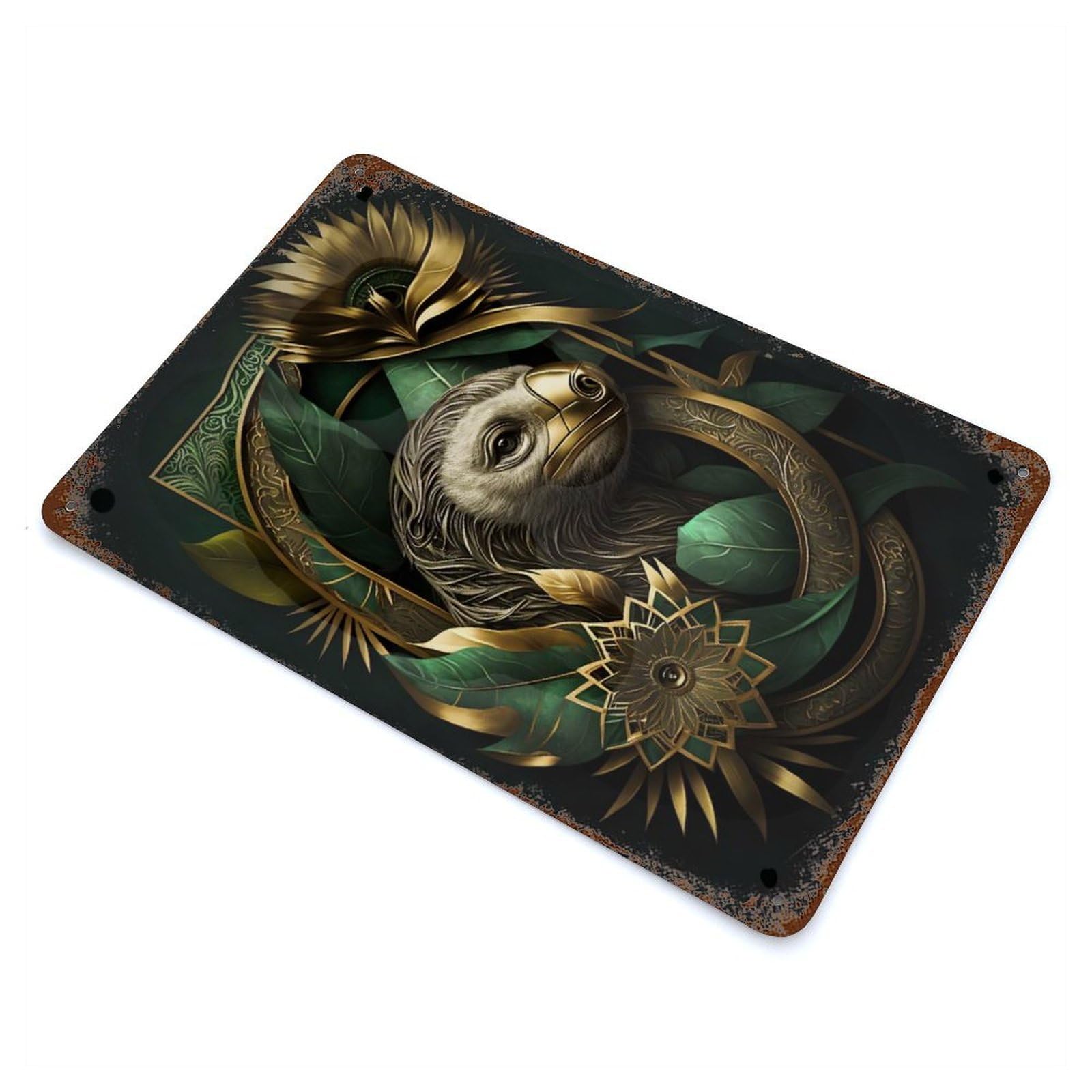 Rust Effect Sloth Abstract Floral Retro Metal Sign 11.8"x7.9", Classic Wall Plaque for Cafe, Home Bar And Lounge Decor