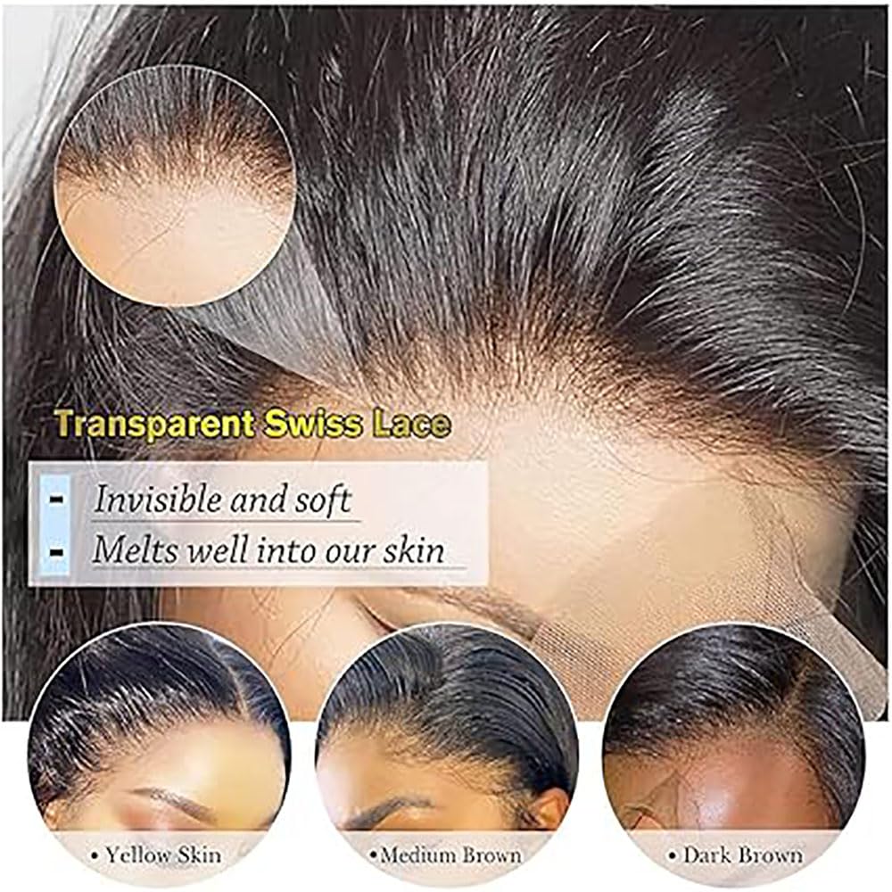 Straight Human Hair Wig 13X4 Lace Pelucas Cabello Peluca Mujer Glueless Wig Wear and Go Pre Plucked 150% Density Unprocessed Remy Hair for Women Natural Black 34 Inch