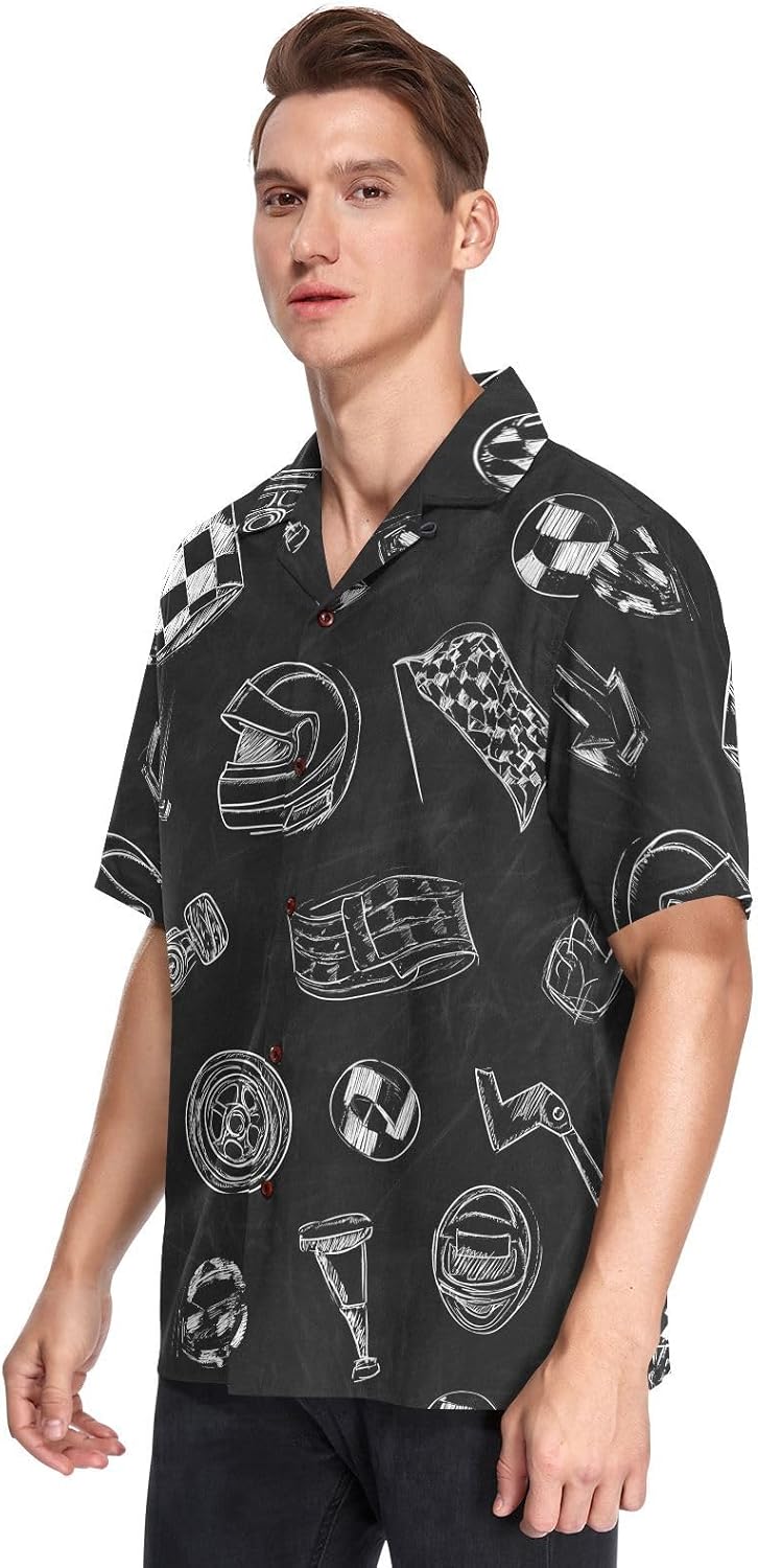 visesunny Men's Hawaiian Shirts Race Car Pattern Hand-Draw Casual Button Down Short Sleeve Shirts Beach Tropical Shirt S-3XL