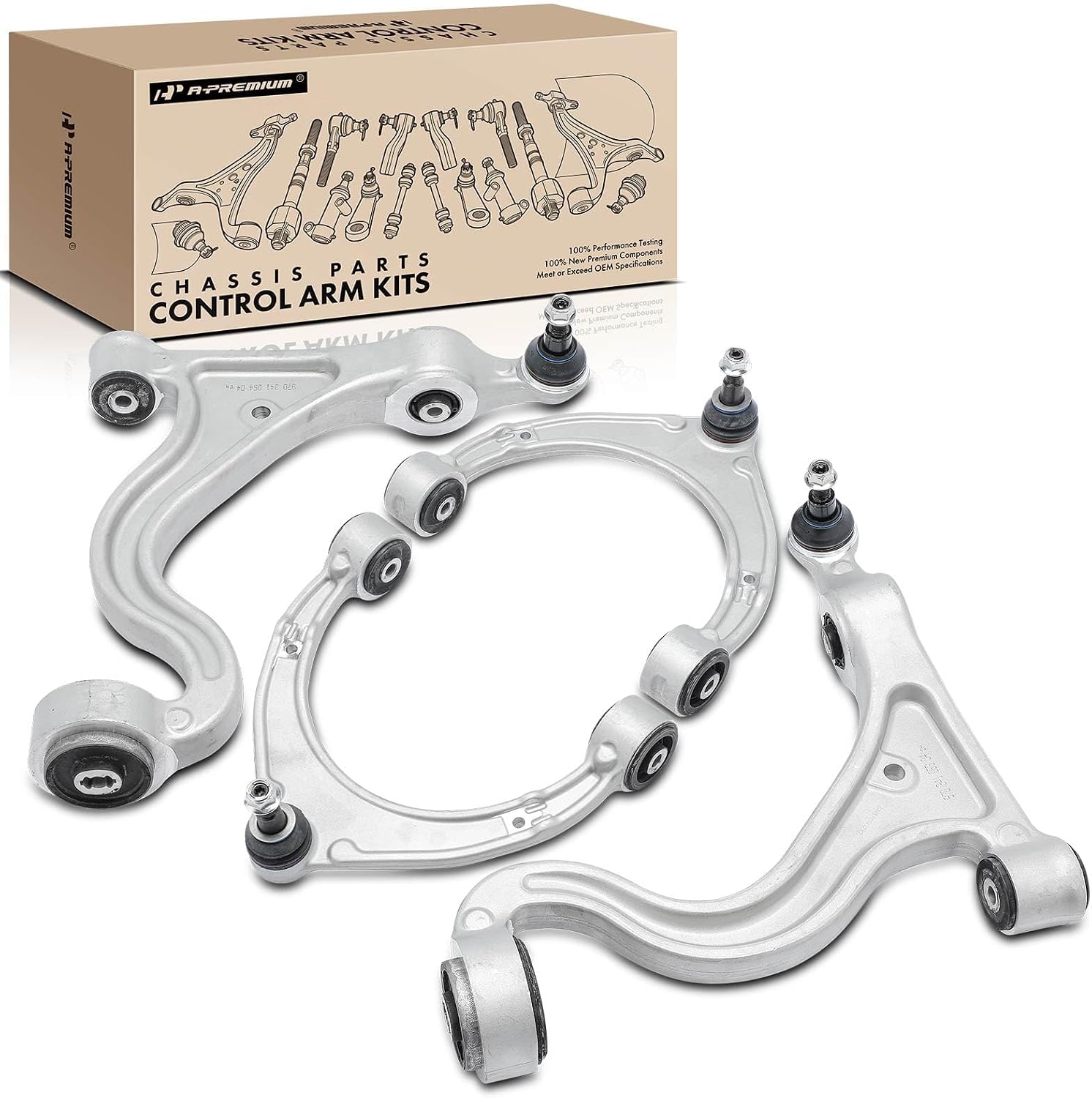A-Premium Set of 4, Front Upper and Lower Control Arm Kit, with Ball Joint & Bushing, Compatible with Porsche Panamera 2010 2011 2012 2013
