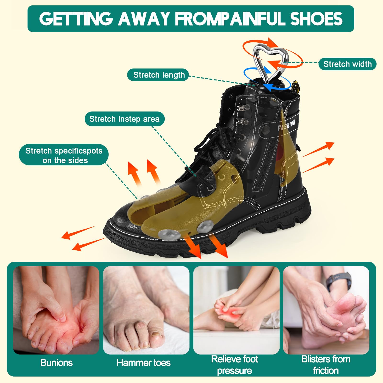 Estirador de zapatos para mujeres y hombres, estirador de botas de pies anchos, ensanchador de zapatos de 4 vías y expansor para estirar longitud y ancho