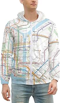 New York Subway Map Men's Hoodie Zippered Hooded Sweatshirt