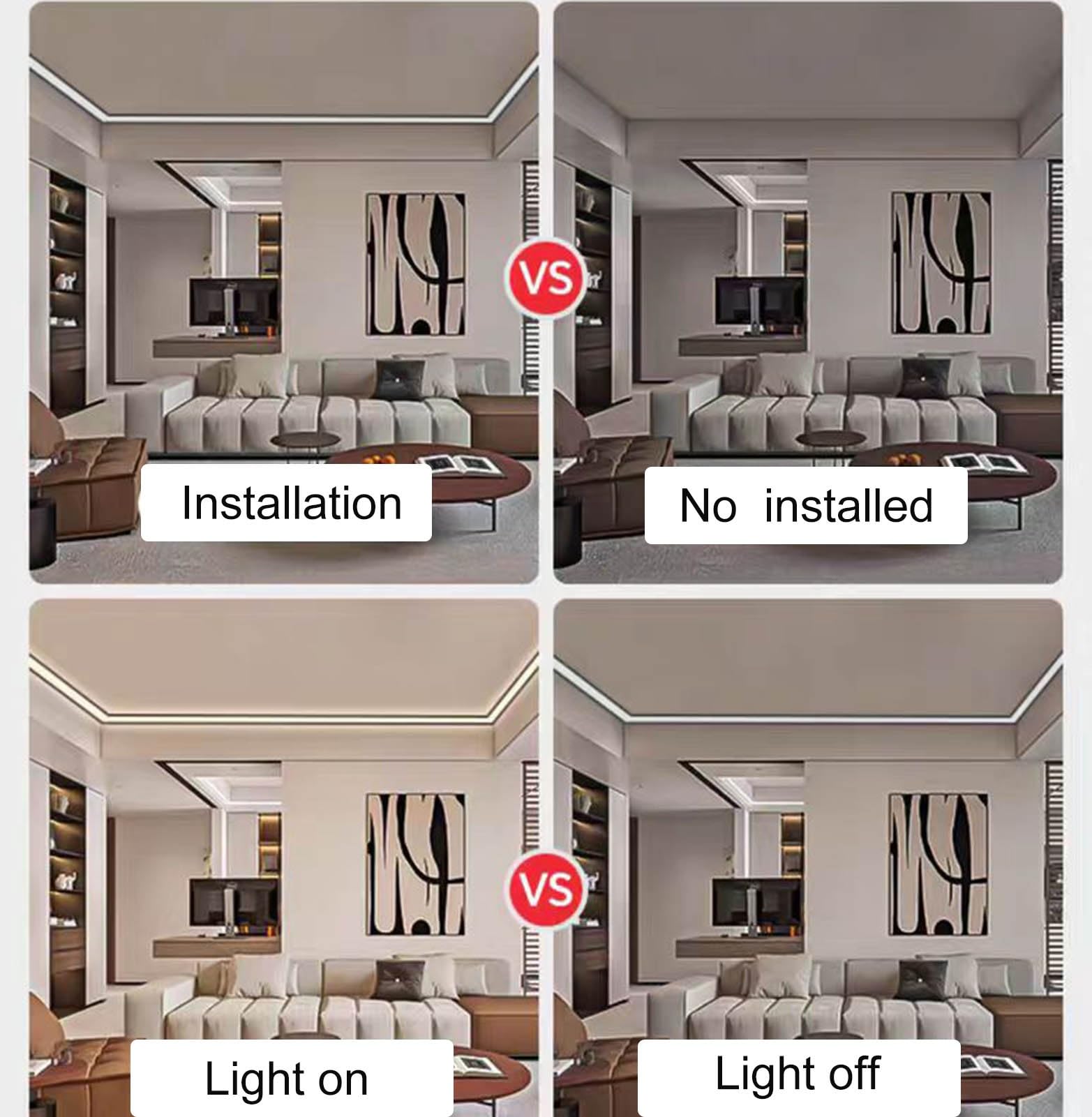 Profili per Strisce Led Cornice per Soffitto con Binario LED Nero, Illuminazione a Corona, Canale in Alluminio per Illuminazione Indiretta a LED con Diffusore, Cornicione Decorativa(98.4ft/30m)