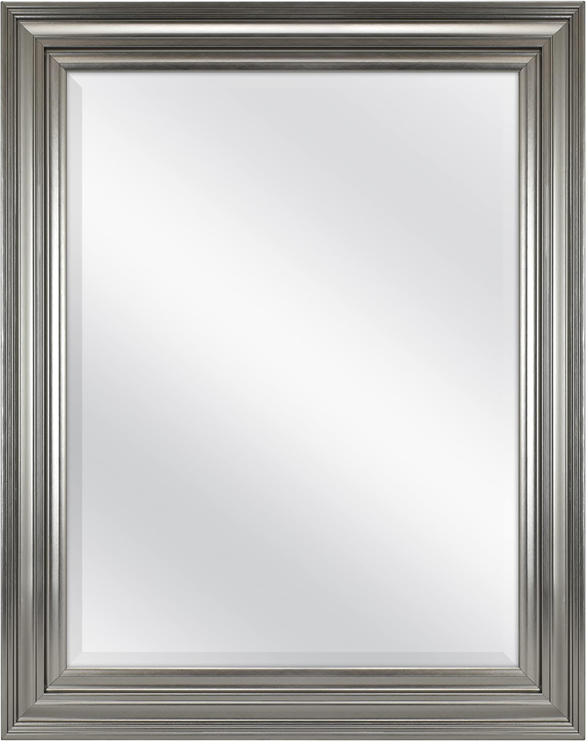 Ezra 22.66x28.66 Large Wall Mirror, Brushed Nickel & Beveled Detail Mirror, Vertical & Horizontal Wall Hanging Mirror for Bathroom, Bedroom & Livingroom