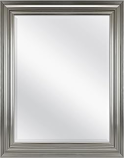 MCS Ezra 22.66x28.66 Large Wall Mirror, Brushed Nickel & Beveled Detail Mirror, Vertical &