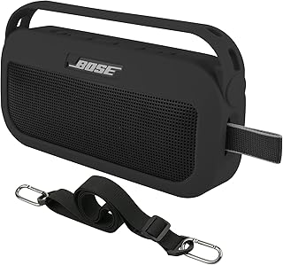 TXesign Silicone Case Cover for Bose SoundLink Flex Bluetooth Portable Speaker Travel Protective Carrying Pouch with Handle Anti-dust Plug for Bose SoundLink Flex (Black)