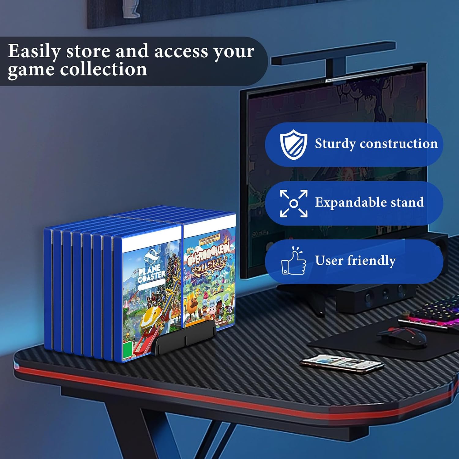 GEEKRIA Game Disc Storage Stand Compatible with Sony PlayStation 5 Slim, Pro, Nintendo Switch, Xbox Series, CD, DVDs, Large Capacity Holder for 16 CDs, Universal Desk Game Accessories image 3
