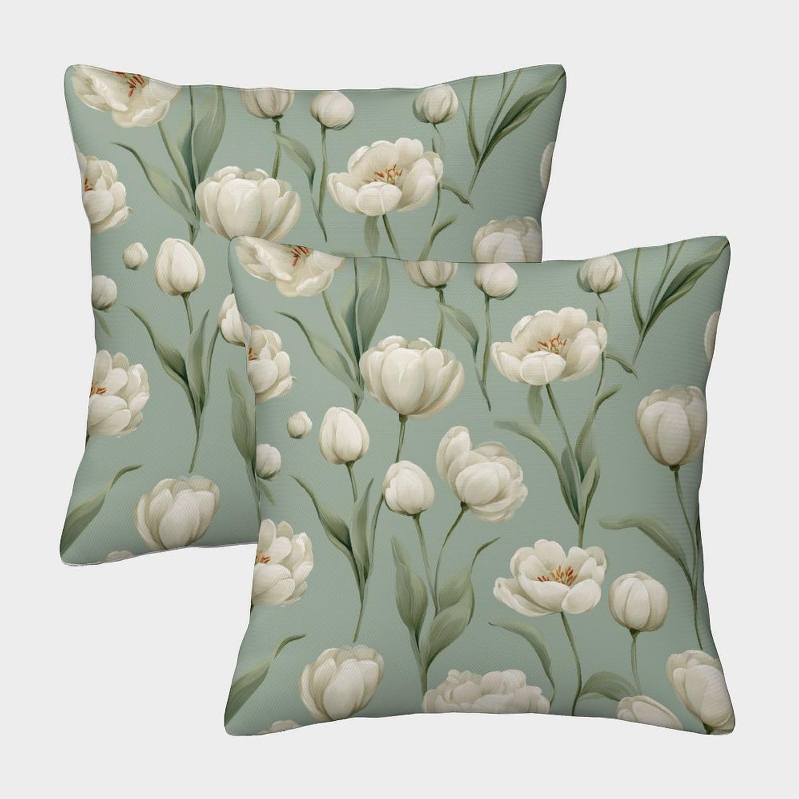 kaiyun 2 Pack White Tulip And Peony Pattern Personalised Cushion Cover Home Sofa Decoration 50x50cm Pillow Covers