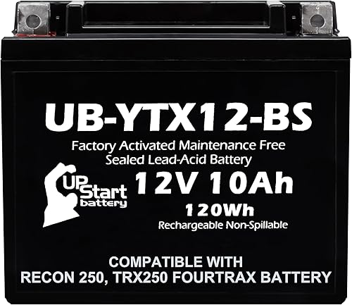 Miniatura 1 de Repuesto para Honda TRX250 FourTrax 250 CC 1986 activado de fábrica, sin mantenimiento, batería ATV - 12V, 10Ah, UB-YTX12-BS