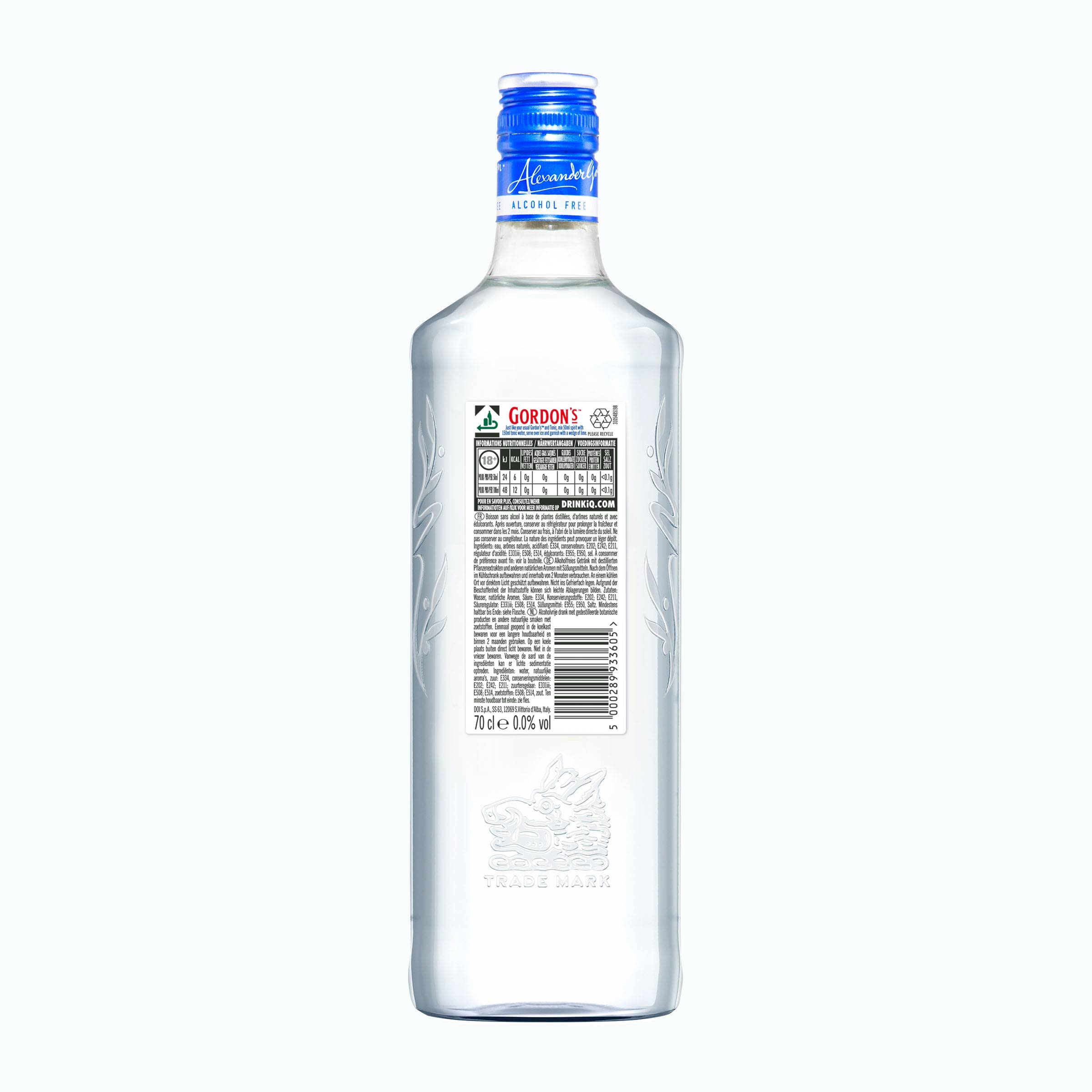 Gordon's 0,0% Alkoholfrei, Erfrischende Nichtalkoholische Gin-Alternative, Mixempfehlung mit Tonic Water, Kalorienfrei & Zuckerfrei, für Sommerabende, 700 ml