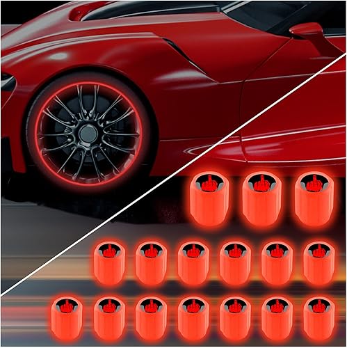 16 tapones fluorescentes para válvulas de neumáticos, tapones luminosos para válvula de aire de rueda de automóvil, accesorios de decoración