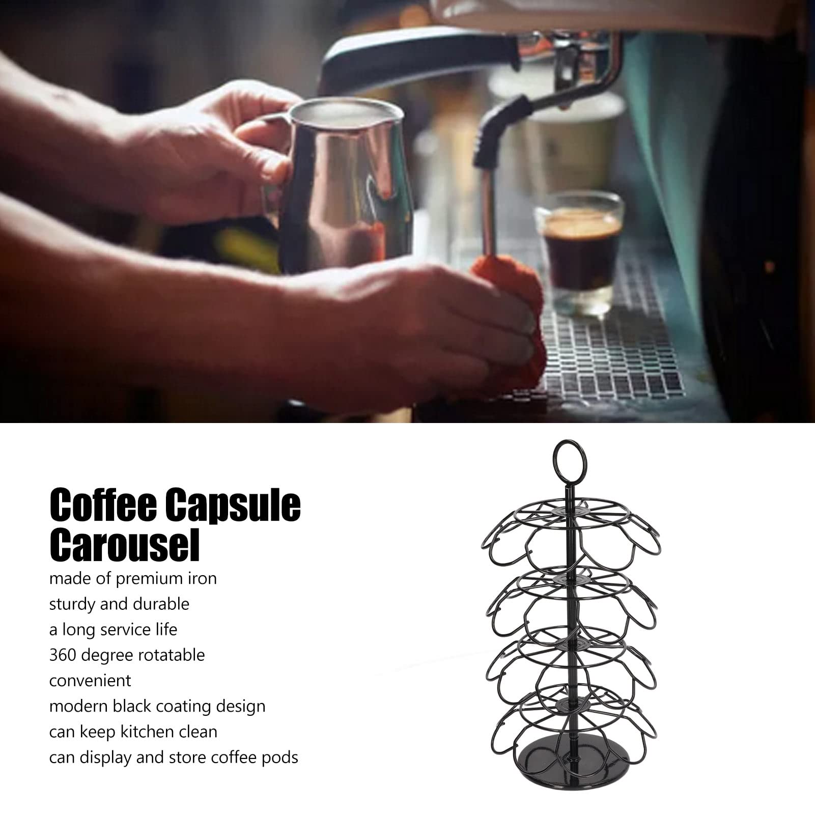 Staffa Per Cialde di Caffè in Ferro a 360 Gradi ， Può Ospitare Fino a 36 Cialde di Caffè ， Supporto Per Cialde di Caffè Dell'albero di Natale ， Supporto Compatibile con Carosello Per Bustine di Caffè