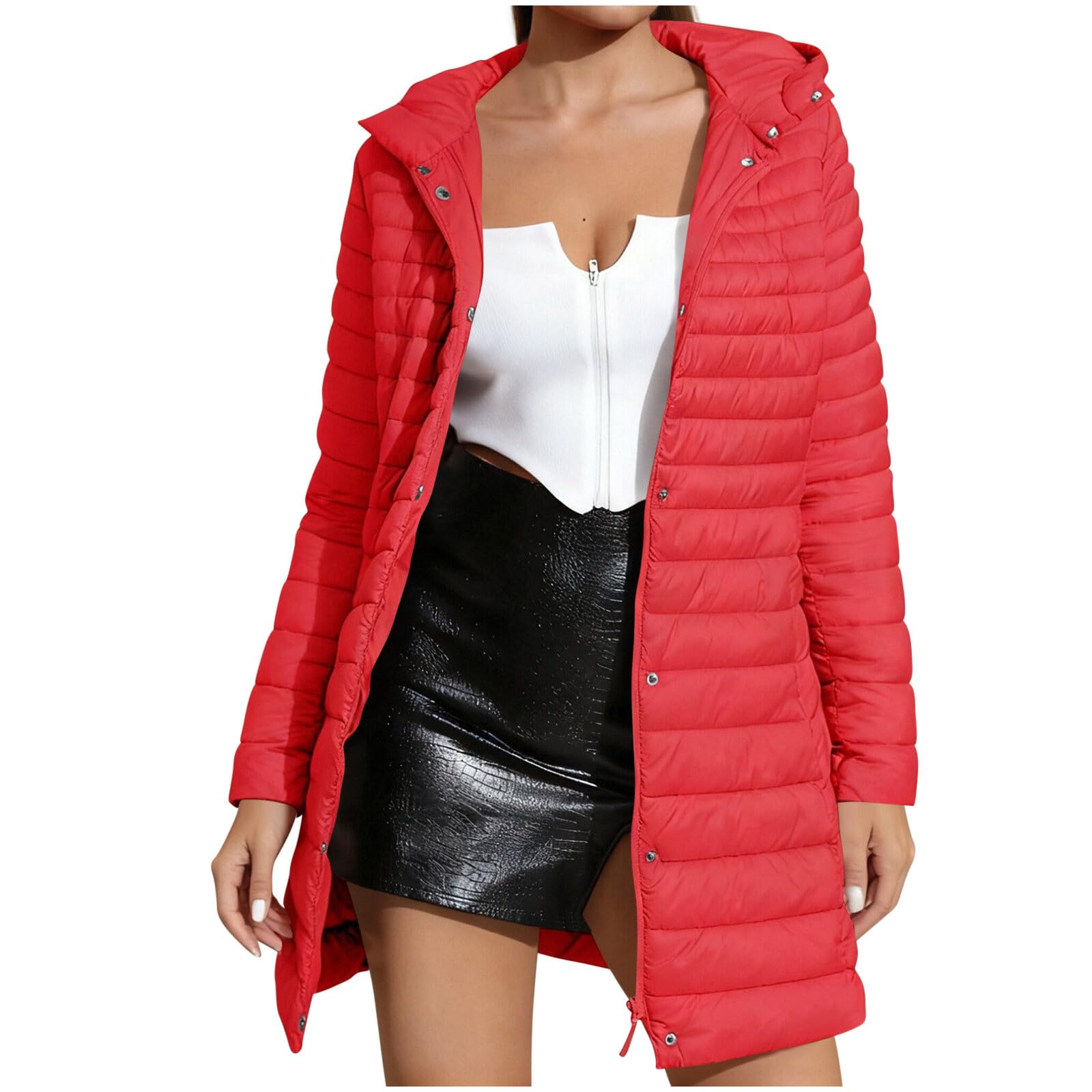 Doudoune légère pour femme – Doudoune à capuche pour femme, manteau d'hiver long en coton doux, rembourré matelassé, coupe-vent, résistant à l'eau, isolé, pour la marche et la randonnée