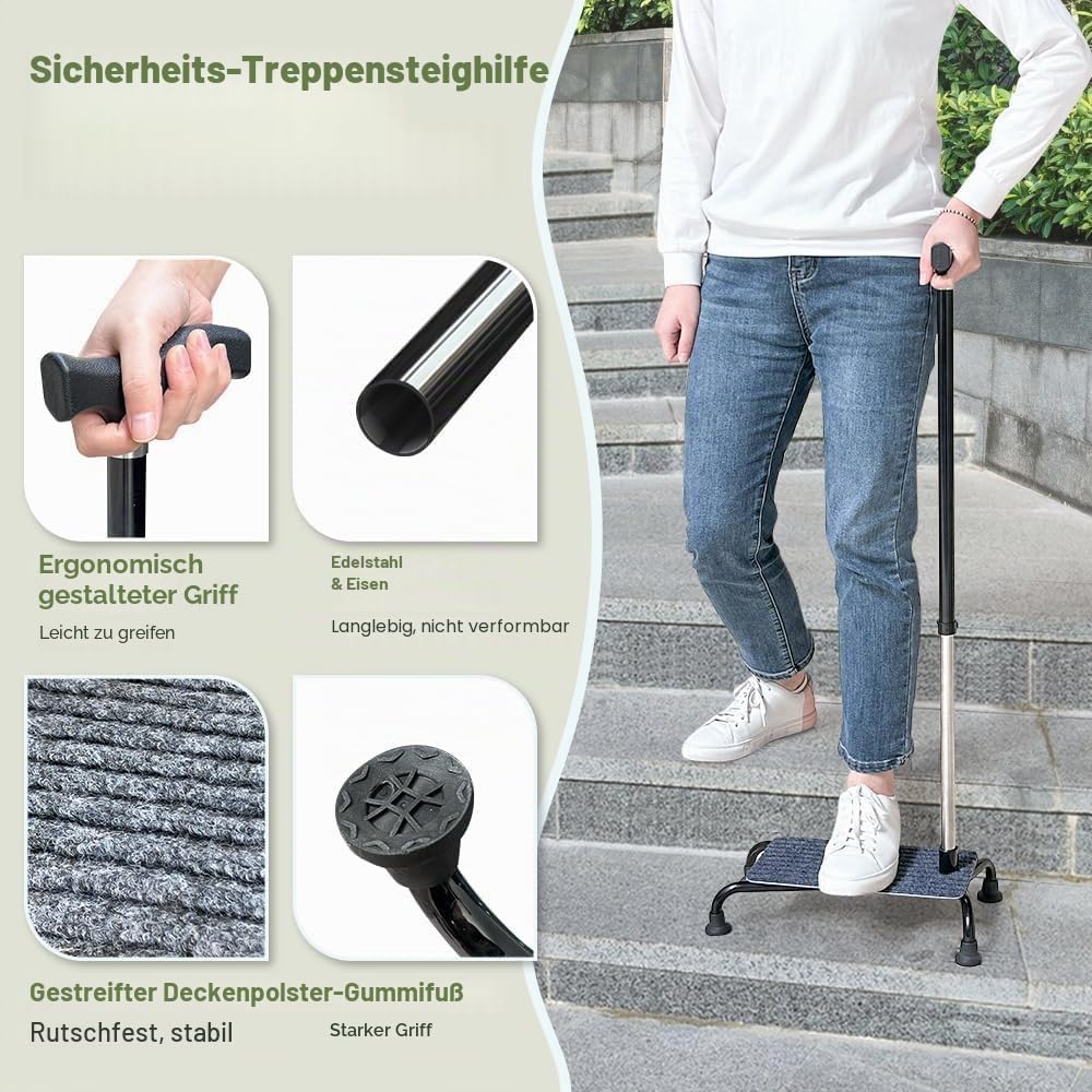 Kletterstock für ältere Menschen – halbe Stufe, Treppenaufzugshilfe, 4-polig, große Quad, verstellbare Gehstöcke