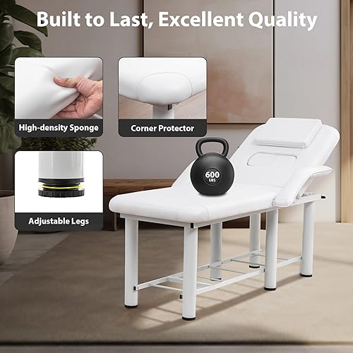 Miniatura 3 de Cama de masaje profesional con respaldo ajustable, reposacabezas extraíbles y cojines de pecho, reposabrazos y estante de almacenamiento, mesa de