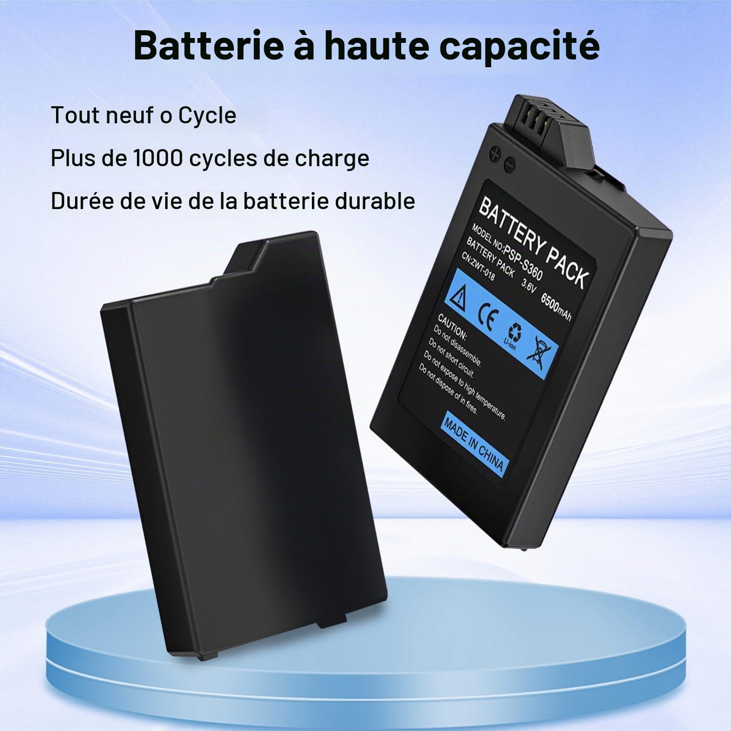 Batterie améliorée pour PSP 2000/3000, 6500mAh Batterie Haute capacité Li-ION Batterie de Remplacement pour PSP Slim & Lite 2000/3000 PSP-S110 Console de Jeux vidéo