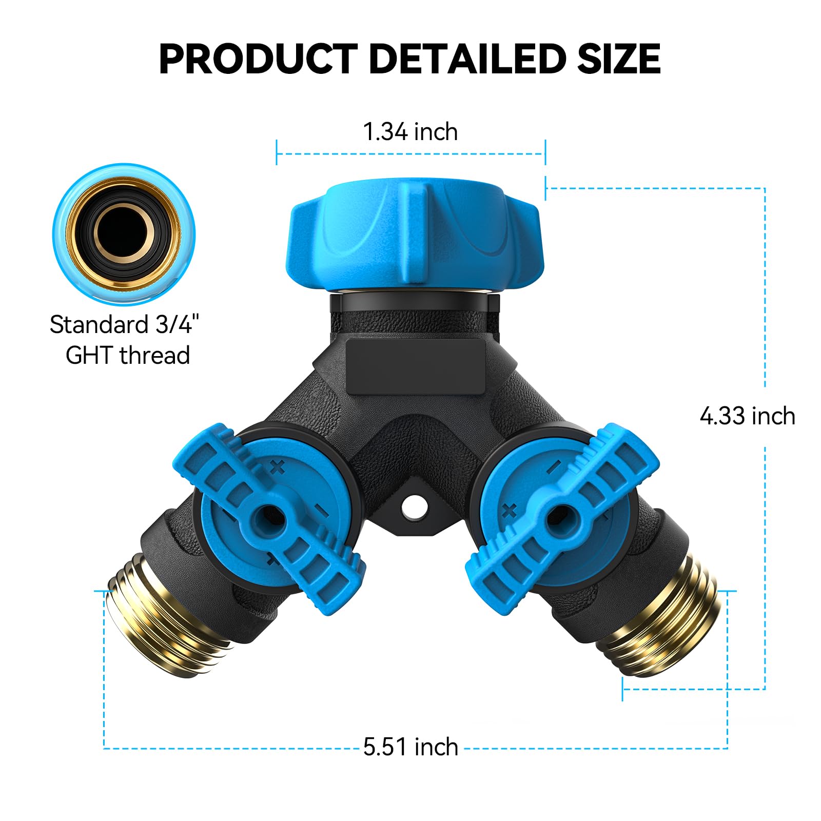 Hose Splitter 2 Way Heavy Duty, Garden Hose Splitter with Dual Shut-Off Valves, 3/4" Water Hose Connector, Leakproof Outdoor Faucet Splitter for Garden, RV, Lawn, Washing