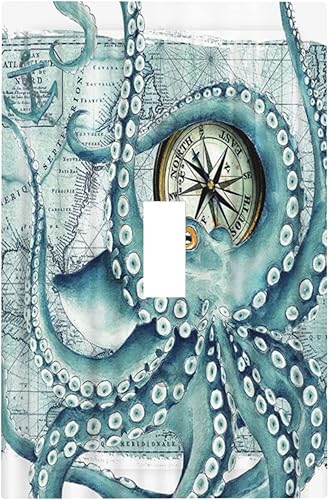 Octopus Nautical Kraken Brújula ancla 1 cuadrilla interruptor de luz cubierta de interruptor de una sola palanca placa decorativa placa frontal