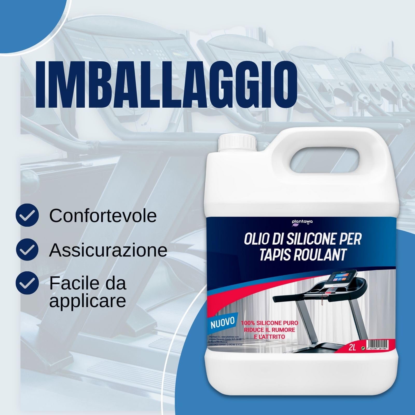 Plantawa Olio per tapis roulant da corsa 2L | Lubrificante silicone nastro da corsa. Ideale per palestre, nastri domestici. Applicazione precisa. Adatto a tutti i tapis roulant.