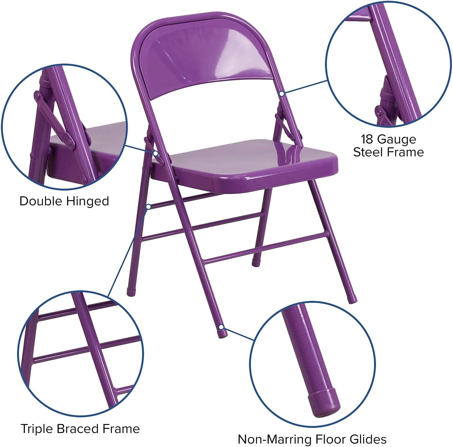 Flash Furniture Metal Folding Chairs, Impulsive Purple (Pack of 2)