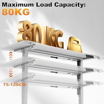 Electric Standing Desk 120x60cm Computer Desk Height Adjustable 3 Memory Heights Office Desk with Cup & Headphone holder, Type C Charge Sit Standfor Table for Home Office, White