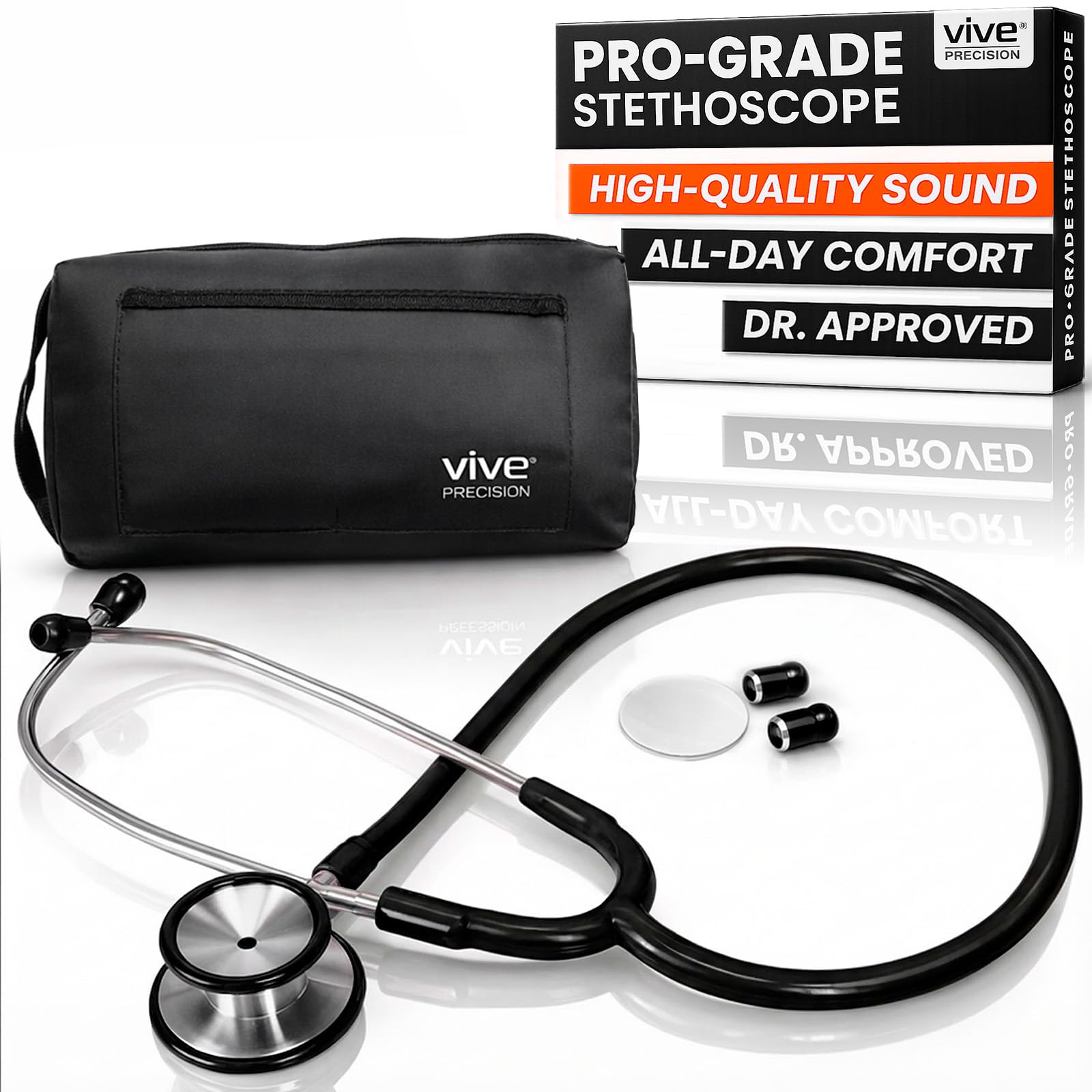 Vive Precision Dualhead Stethoscope - Dual Head Diaphragm Bell for Nurses, ER, Cardiology, Veterinary, Fetal Pediatrics Blood Pressure Kit - Double Barrel Chestpiece Device for Doctors, Students