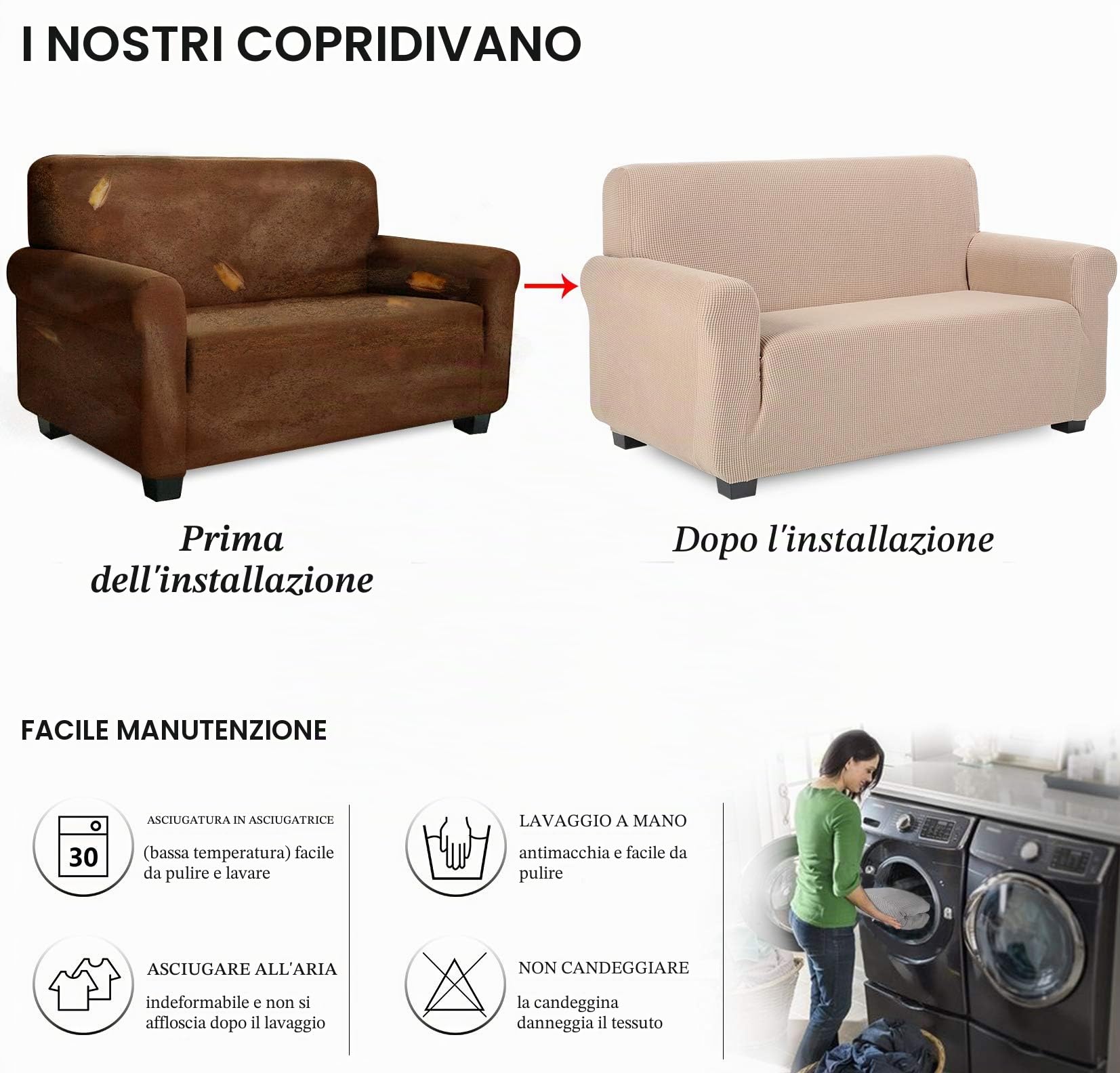 TIANSHU Copridivano 4 Posti Elasticizzato Jacquard Antiscivolo Copertura Poltrona Antimacchia Cani Pet Salvadivano (4 Posti, Sabbia)