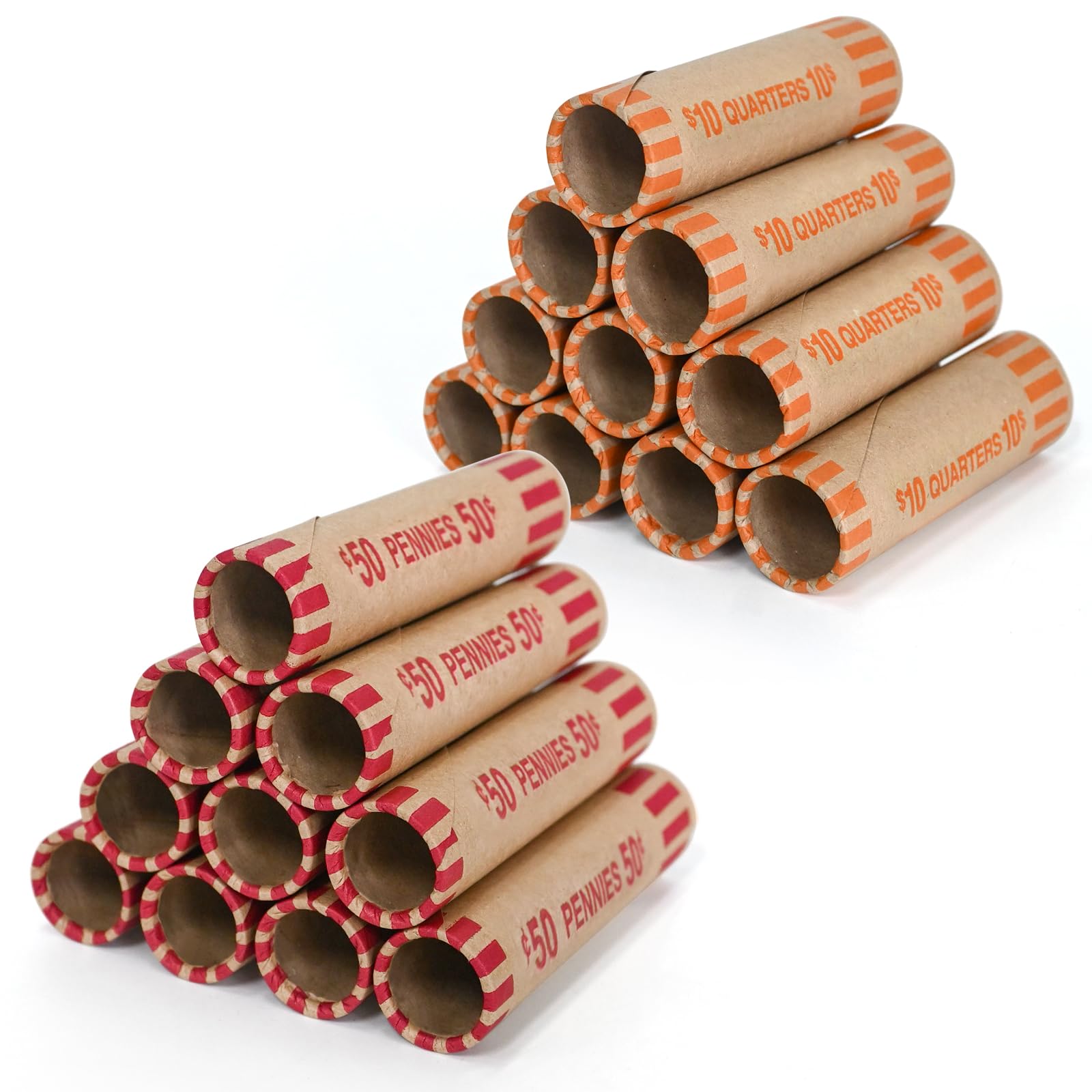 L LIKED Vorgeformte Münzpapier-Rollen, 144 sortiert (je 72 Pennies und Viertel)