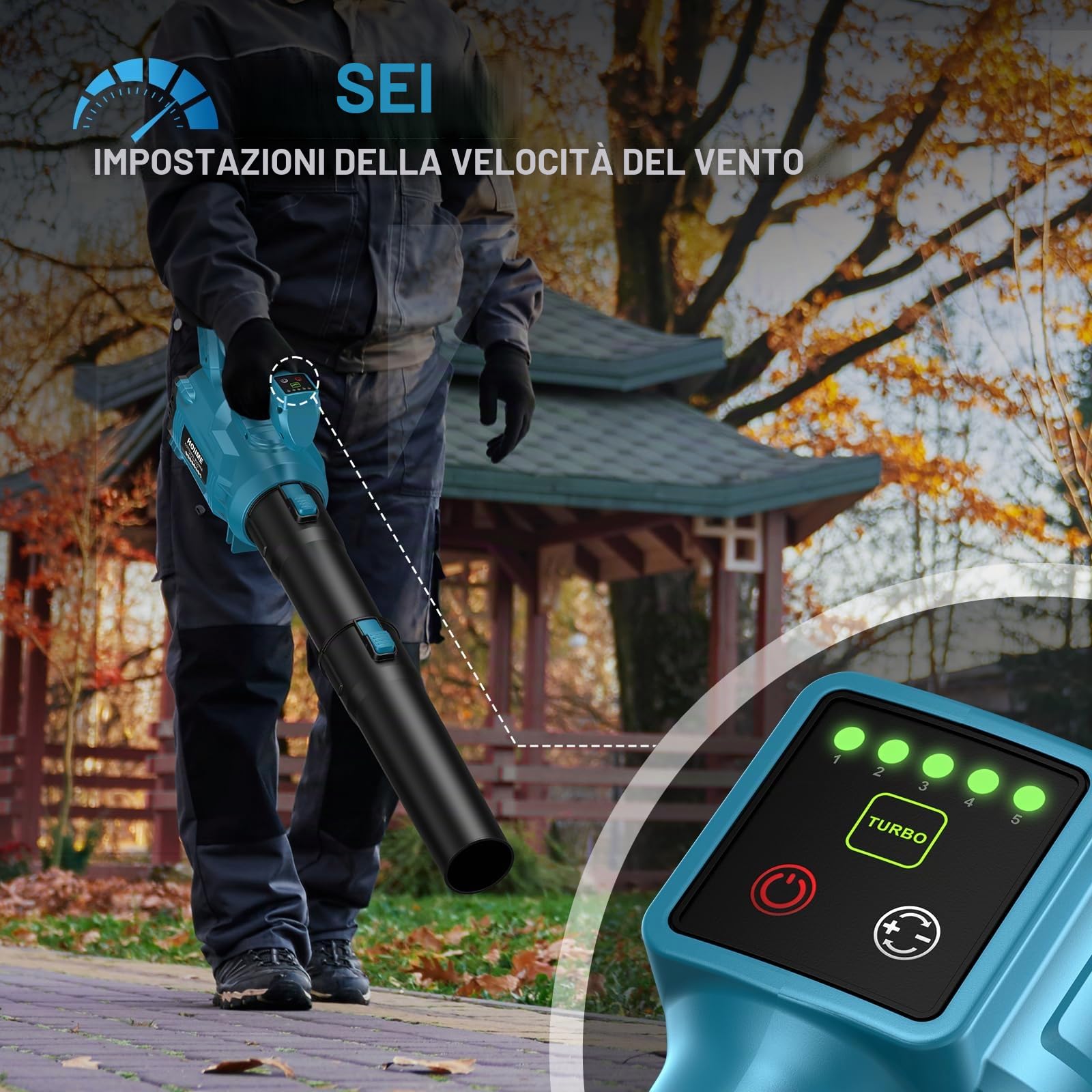 Soffiatore per foglie senza fili per batteria Maki-ta da 18 V, controllo a 6 velocità e modalità turbo, soffiatore senza fili per la cura del prato (550 km/h, senza batterie e caricabatterie)