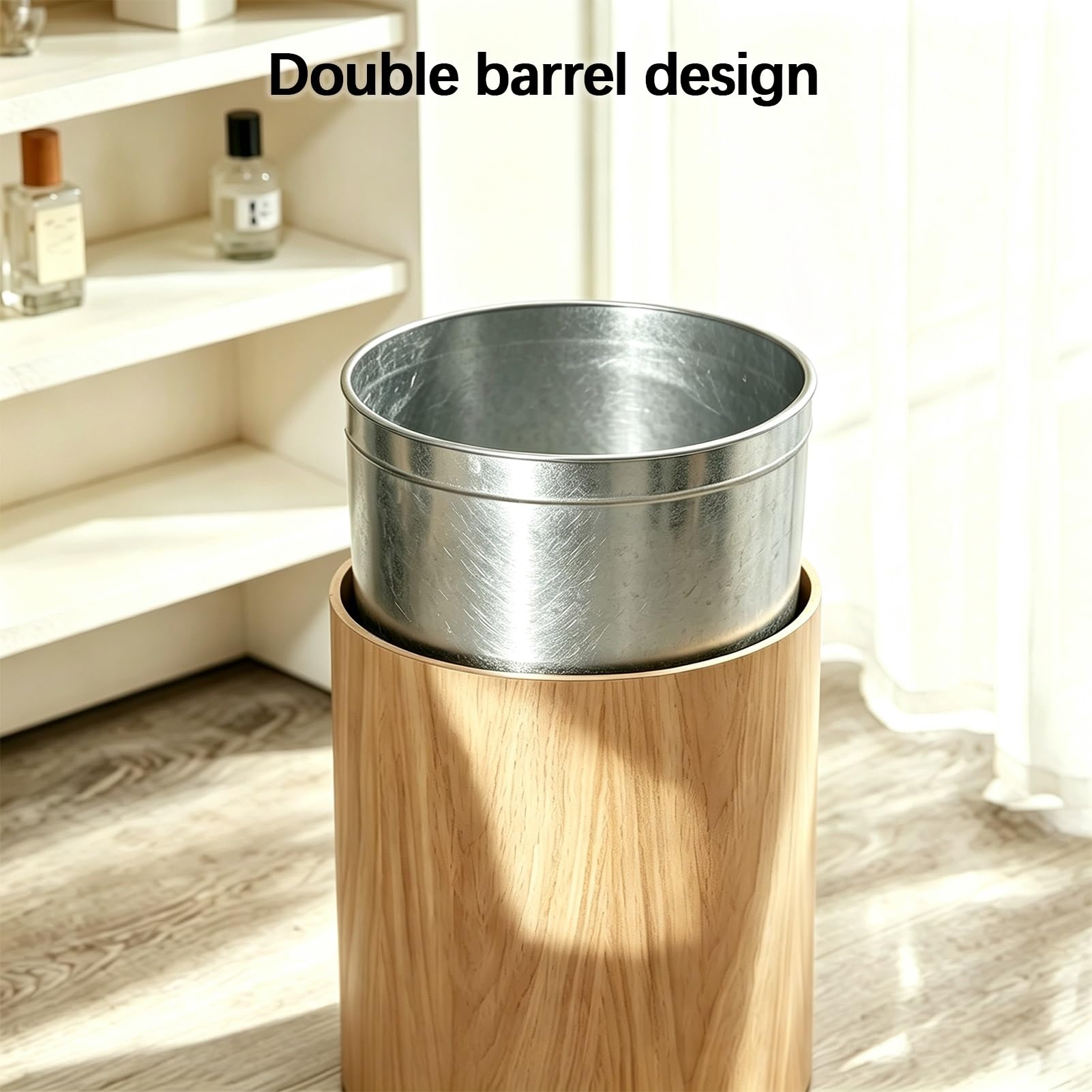 Drsyffsup Pattumiera cilindrica Moderna nordica, pattumiera Rotonda in Legno con Coperchio Basculante per Bagno, Camera da Letto, Soggiorno, Cestino per la Carta in Legno per Ufficio