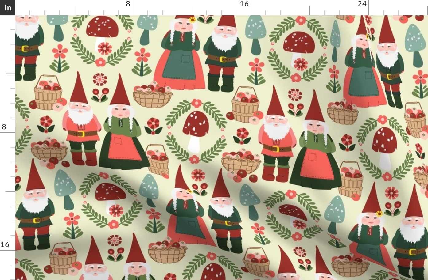 Spoonflower Fabric - Gnomes Scandinavian Mushrooms Woodland Love Whimsical Printed on Organic Cotton Sateen Fabric by The Yard - Sewing Quilting Apparel Home Decor