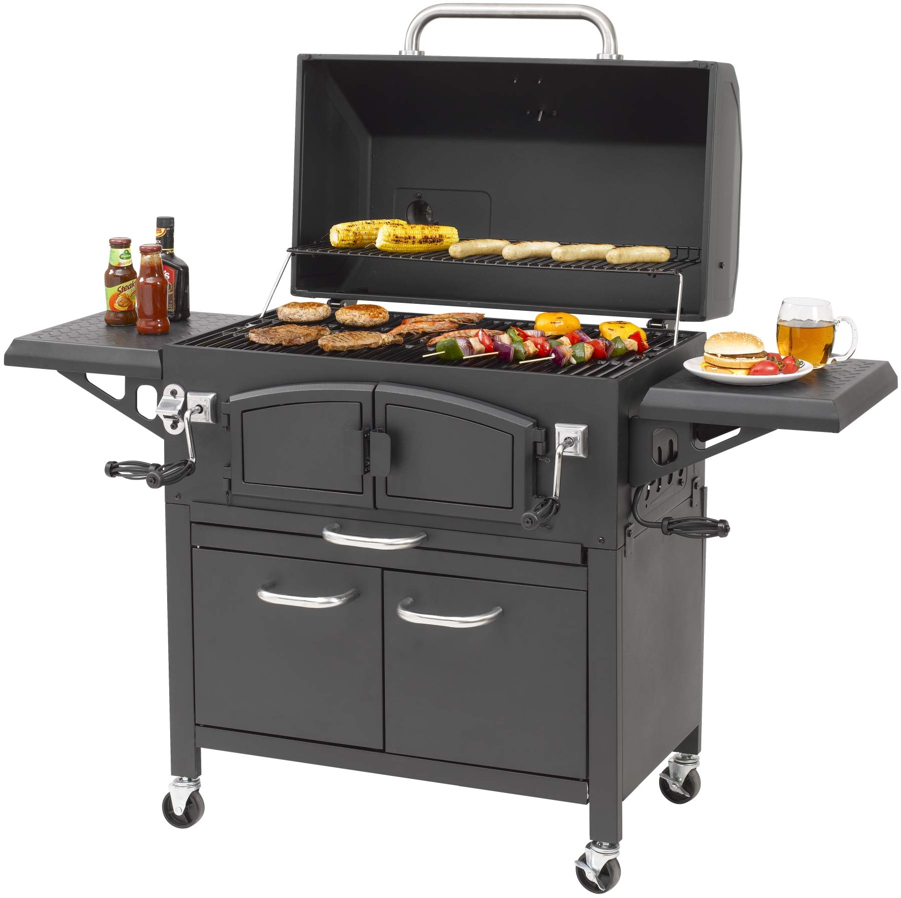 Grill na węgiel drzewny "Grand Ontario" firmy El Fuego Grill Smoker BBQ zestaw otwieracz do butelek, ruszt do podgrzewania i zbieracz popiołu, AY 572