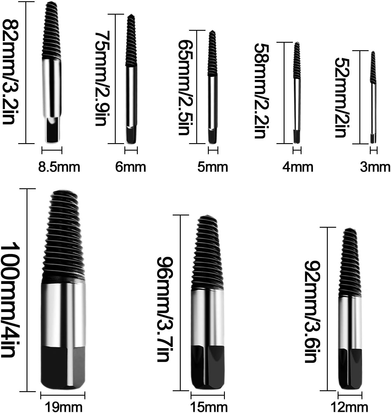 8Pcs 1/8”- 3/4” Broken Bolt Extractor and Broken Water Pipe Remover Set, Damaged and Stripped Screw Extractor Set, Ideal Left Hand Spiral Removal Tool Kit with Storage Case