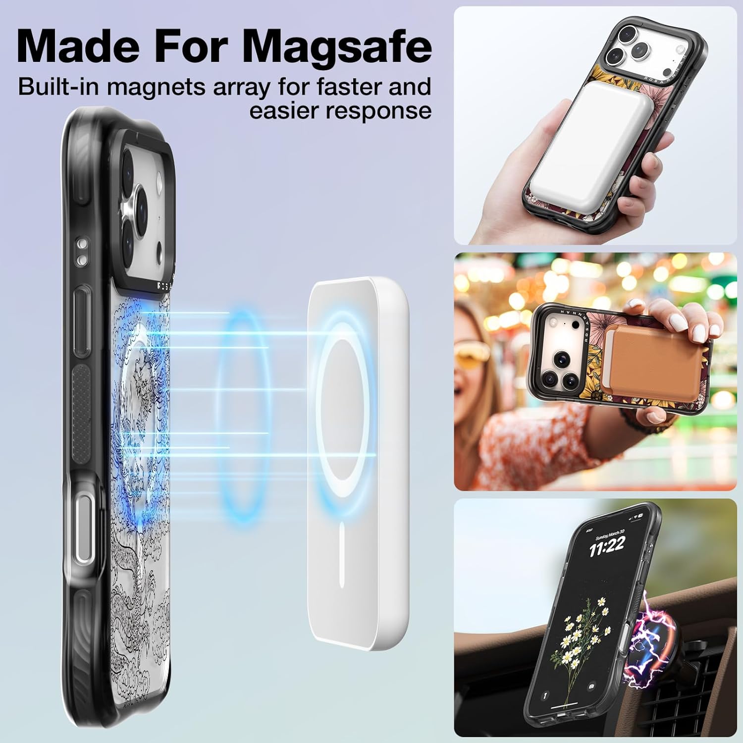 Rosarnnah for iPhone 17 Pro Max Case Cute - Compatible with Magsafe - Military-Grade 20 ft Drop Protection Shockproof Phone Case - Funny Dragon Design (6.9") Black